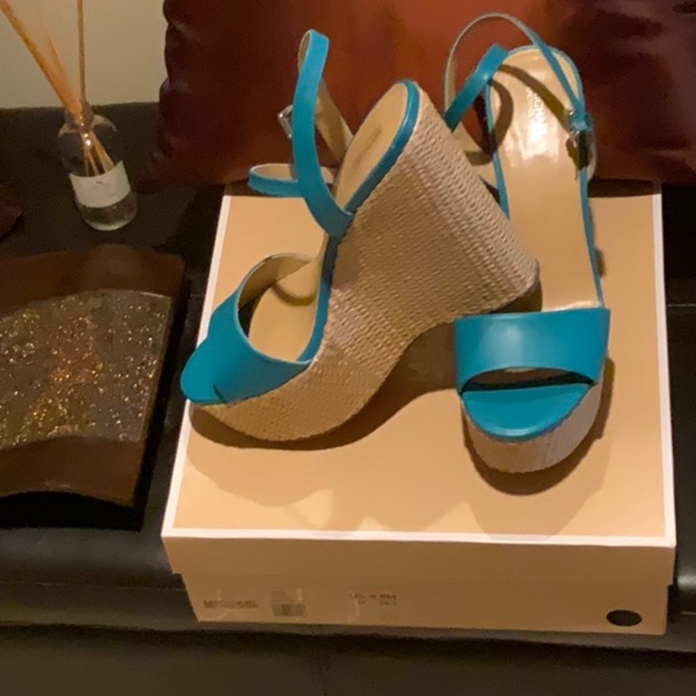 Michael Kors teal wedges (5.5” heel, size 9.5).